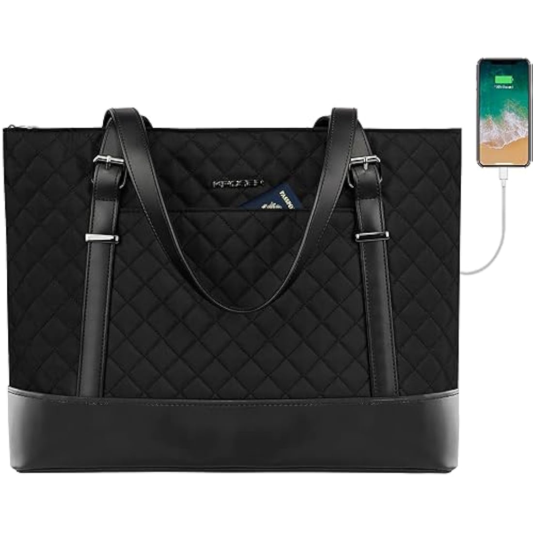 KROSER Laptop Tote bag 15.6 Inch Large Shoulder Bag Lightweight with USB Charging Port Water-repellent Nylon Computer Tote Bag Women