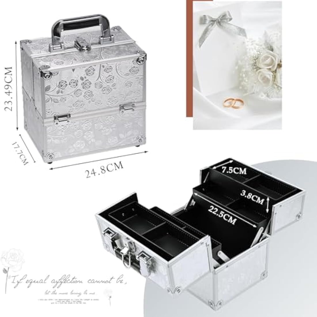 Professional Beauty Vanity Case Cosmetic Makeup Box Nail Polish Storage Beauty Train Case Lockable with Keys(Silver Rose)
