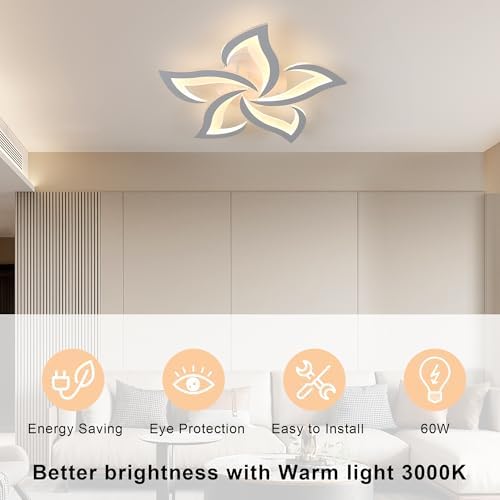 Comely LED Ceiling Light, 60W 6750LM Modern Lamp, Elegant Petal Design Light for Living Room Bedroom Dining Room (Warm Light 3000K, Dia 60cm)