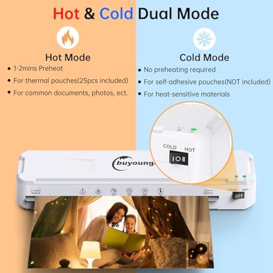 Laminator A3, Laminator Machine with Hot and Cold Settings and 30 Pouches for A3 A4 A5 A6, and Paper Trimmer and Corner Rounder for Home Office