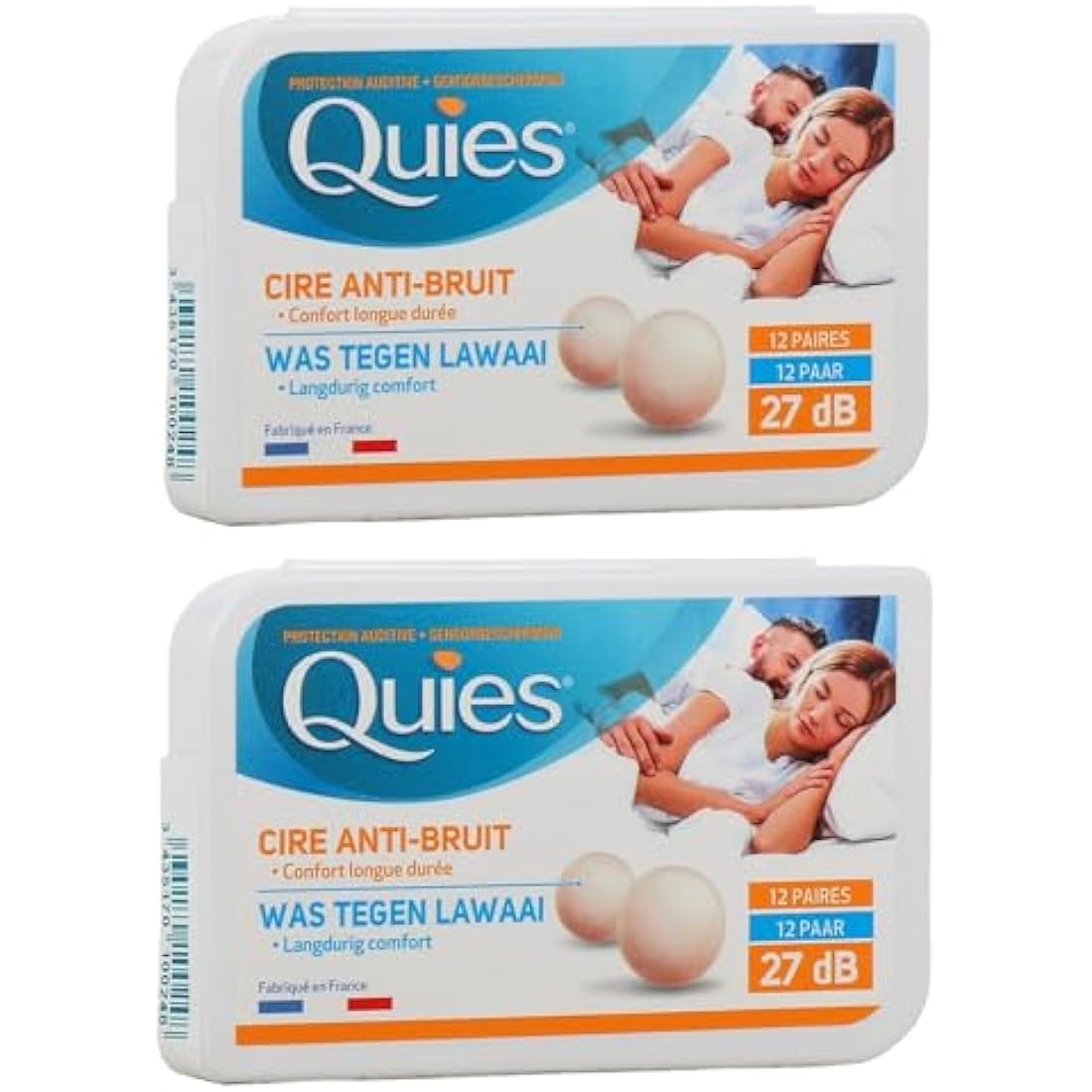 Quies Boules Natural Wax Earplugs Pack 2 x 12 Pairs of Earplugs
