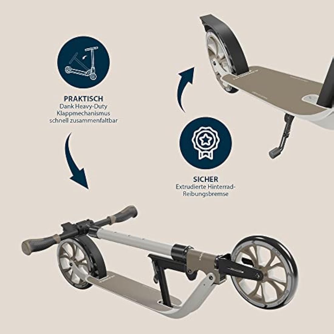 HUDORA BigWheel 205 Advanced Scooter - Comfortable aluminium scooter for up to 100kg - Height-adjustable & foldable kick scooter - Kick scooter for children/teenagers & adults