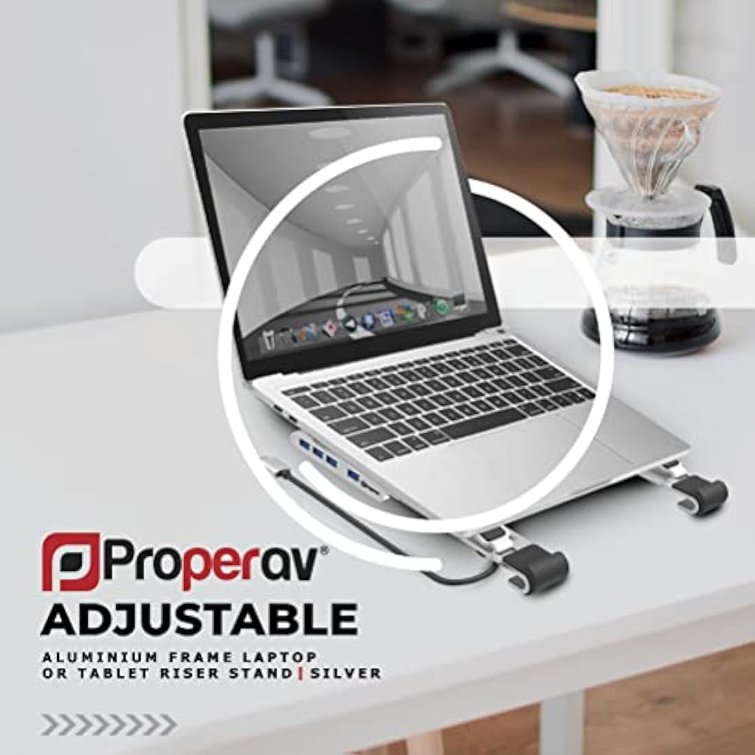 Properav Portable Aluminium Laptop Stand with Integrated 100W PD USB-C Charging Hub inc 4 x USA-A Ports for Dell, Toshiba, HP, Samsung, MacBook, Lenovo