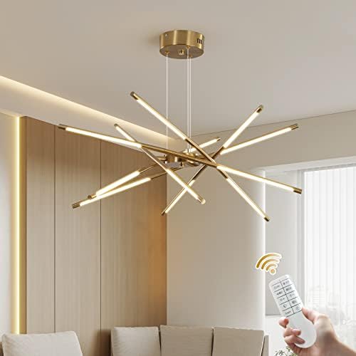 Modern LED Sputnik Chandelier,Black/Gold Industrial Pendant Light Fixture,Indoor Hanging Ceiling Lighting with 12 Heads for Living Room,Dining Room,Kitchen,Bedroom