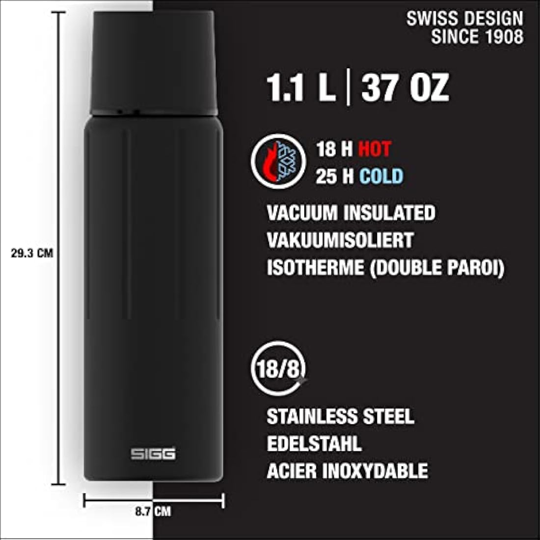 SIGG - Insulated Water Bottle - Thermo Flask Gemstone IBT - with Cup - Leakproof - Lightweight - BPA Free - 18/8 Stainless Steel - 0.5L / 0.75L / 1.1L