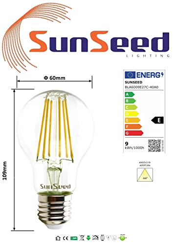 SUNSEED 10 X E27 9W (Equivalent to 83W) Filament LED GLS Light Bulb A60 Neutral White 4000K