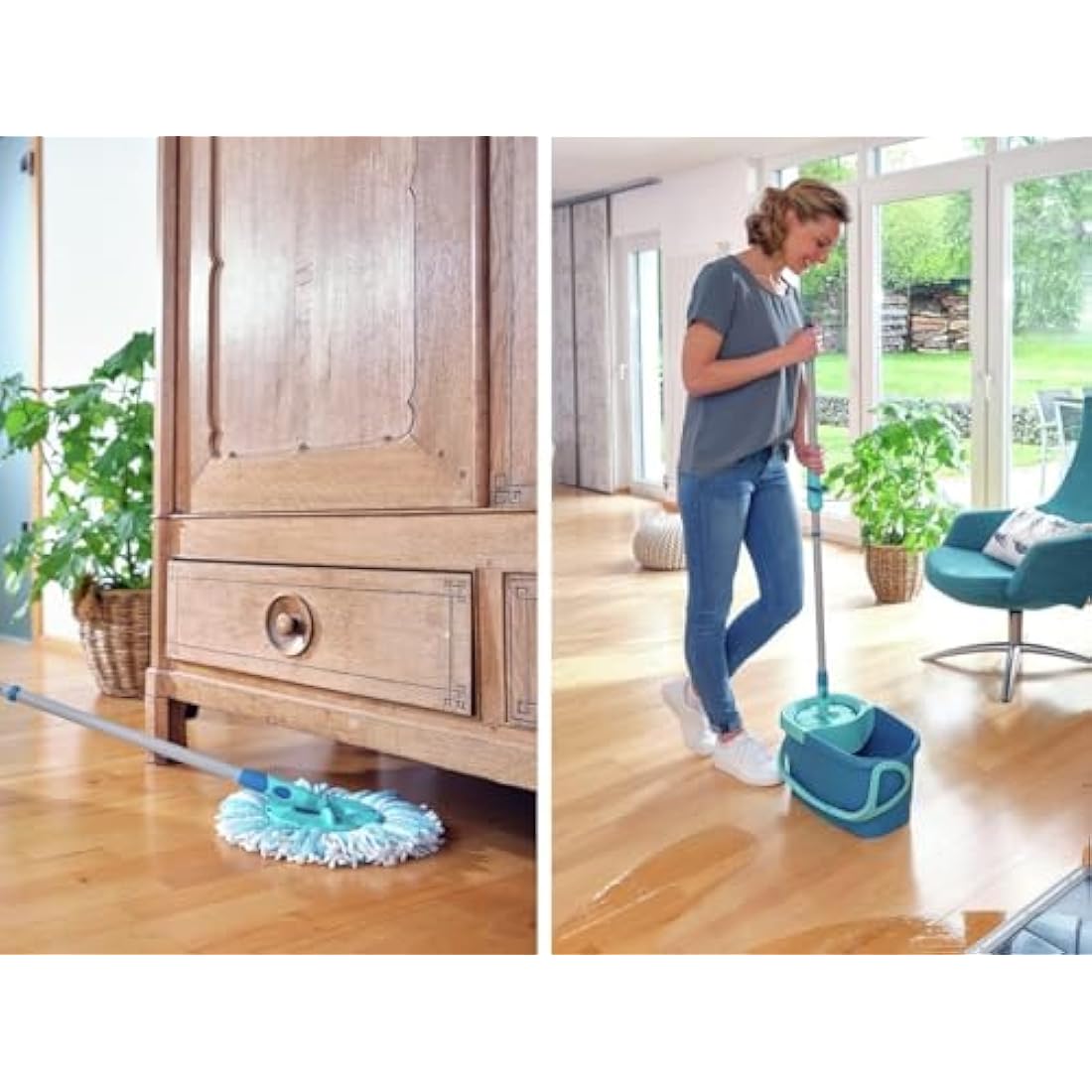 Leifheit Clean Twist Disc Mop Ergo Mop and Bucket, Floor Mop with Moisture-Controlled Spin Mop, Easy-Steer 360 Joint Microfibre Mop Head, 33cm Wide, Twist Mop