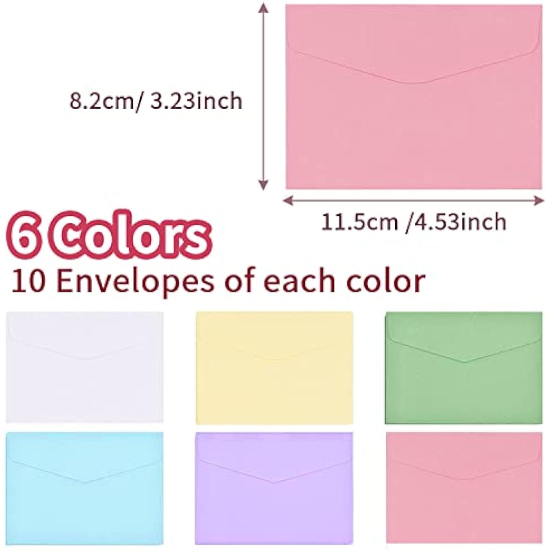 60 Pcs Small Multi Color Envelopes - Cute Tiny Envelopes for Christmas, Thanksgiving, Wedding, Birthday Party Supplies (6 Colors)