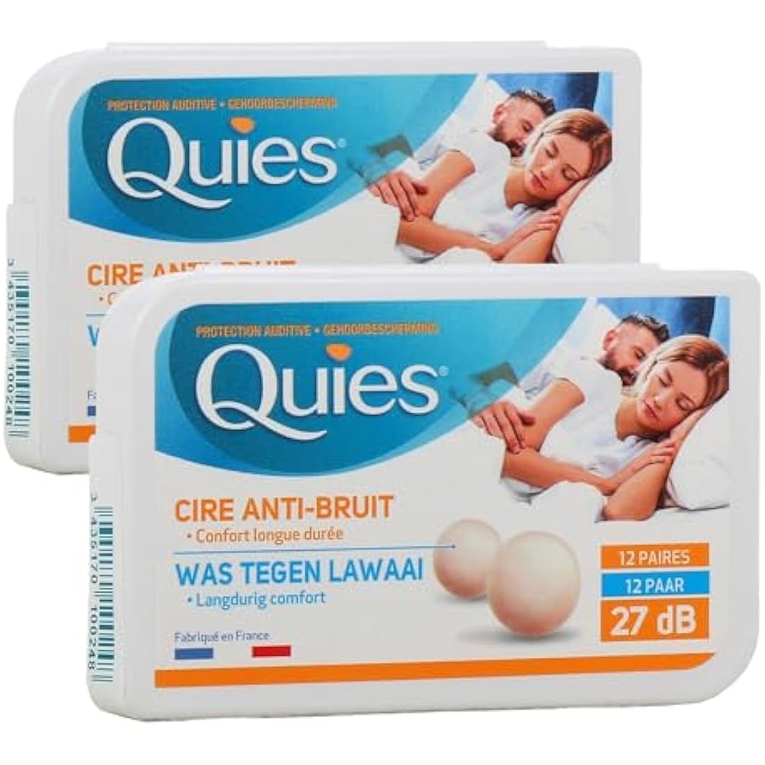 Quies Boules Natural Wax Earplugs Pack 2 x 12 Pairs of Earplugs