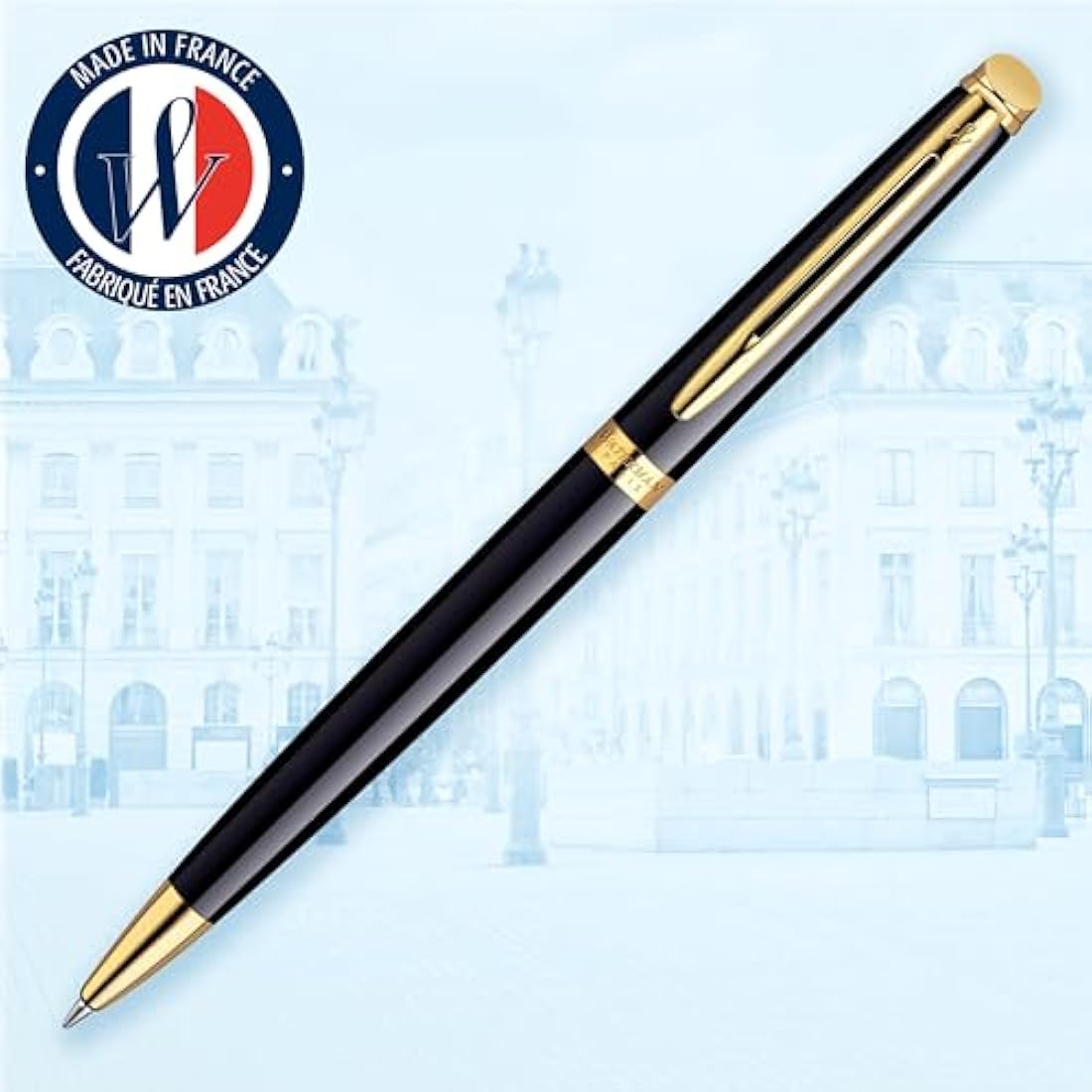 Waterman Hémisphère Ballpoint Pen | Gloss Black with 23k Gold Trim | Medium Point | Blue Ink | Gift Box
