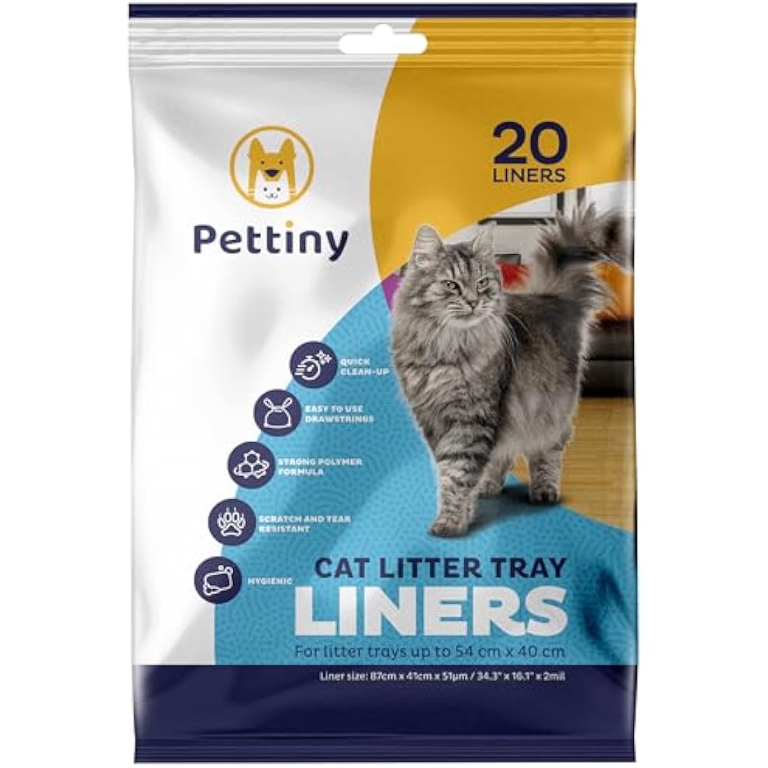 Pettiny 20 Cat Litter Tray Liners with Drawstrings Scratch Resistant Bags for Medium and Large Litter Box