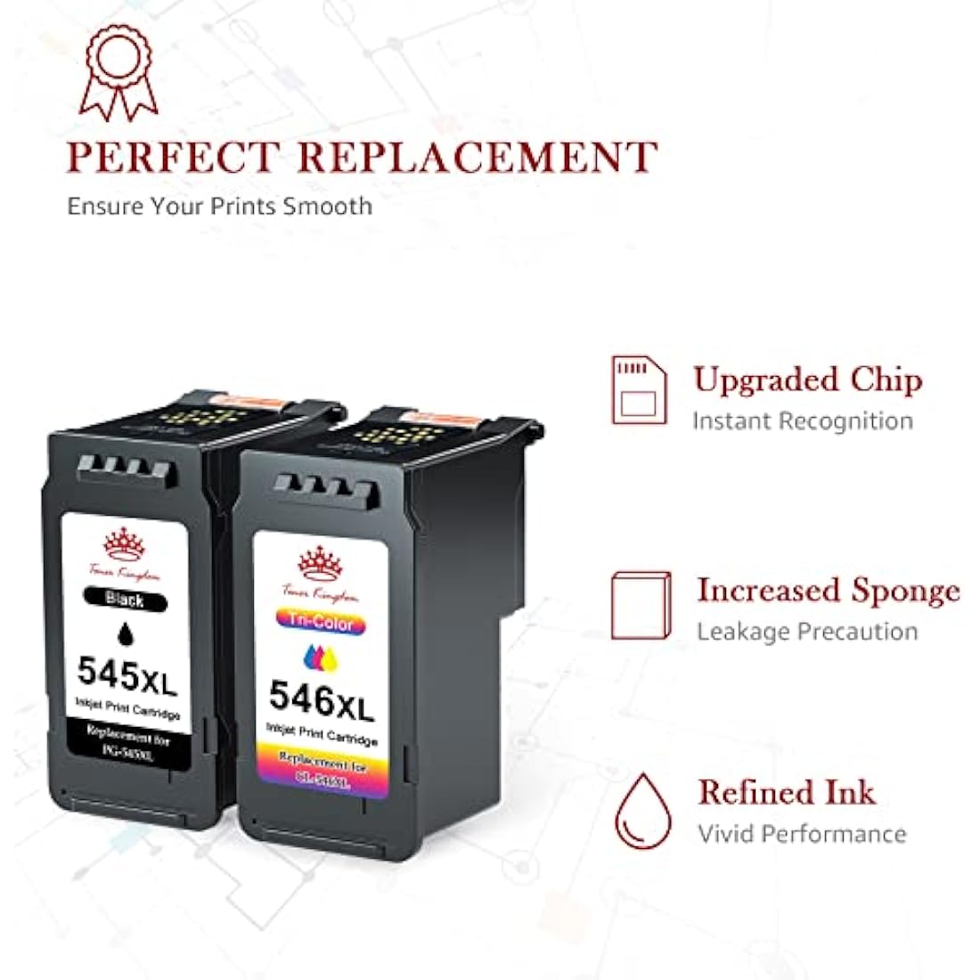 Toner Kingdom PG-545XL CL-546XL Replacement for Canon 545 546 Ink Cartridges 545XL 546XL for Canon Pixma TS3350 TS3450 TS3451 TS3150 MG2550S MG3050 MG2950 TR4550 TR4650 MX495 (1 Black 1 Tri-color)