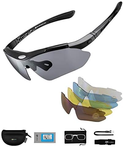 ROCKBROS Polarized Cycling Sunglasses for Men Women Sports Sunglasses UV Protection Cycling Glasses with 5 Interchangeable Lenses Bike Goggles TR90 Unbreakable Frame
