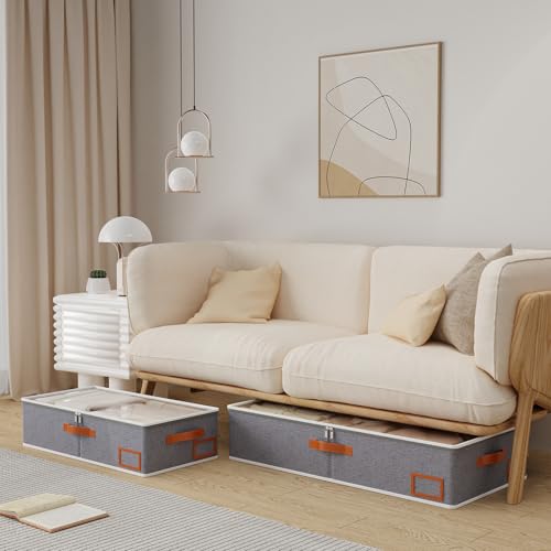 Yawinhe Foldable Under Bed Storage Bags, Closet Organizers, Large Containers with Sturdy Zipper, Clear Window and Reinforced Handles, for Bedding, 2