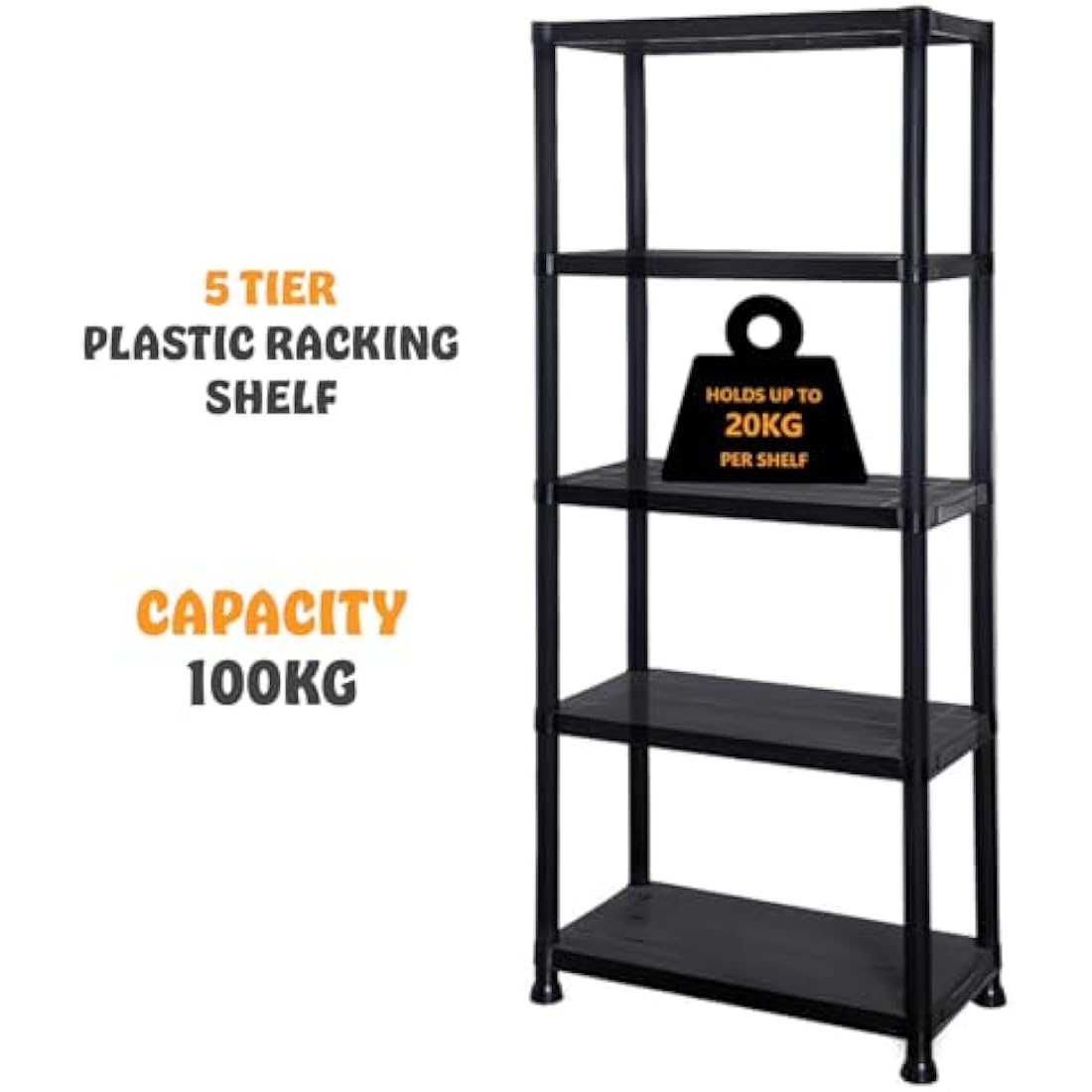 DENNY 5 Tier - Plastic Shelving Unit | Garage Shelving Units | Storage Shelves | Shelving Units for Storage | Plastic Racking | Racking Shelving Unit Warehouse, Garage, Shed, and Workshop