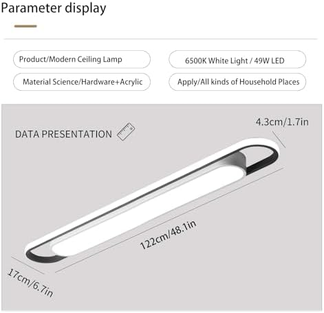 Naroume Modern Hallway Ceiling Lights, 6000K Acrylic Linear Ceiling Lamp, 4ft Metal LED Ceiling Light Fixture, Kitchen Dining Living Room Cloakroom Lighting (62W/122CM)