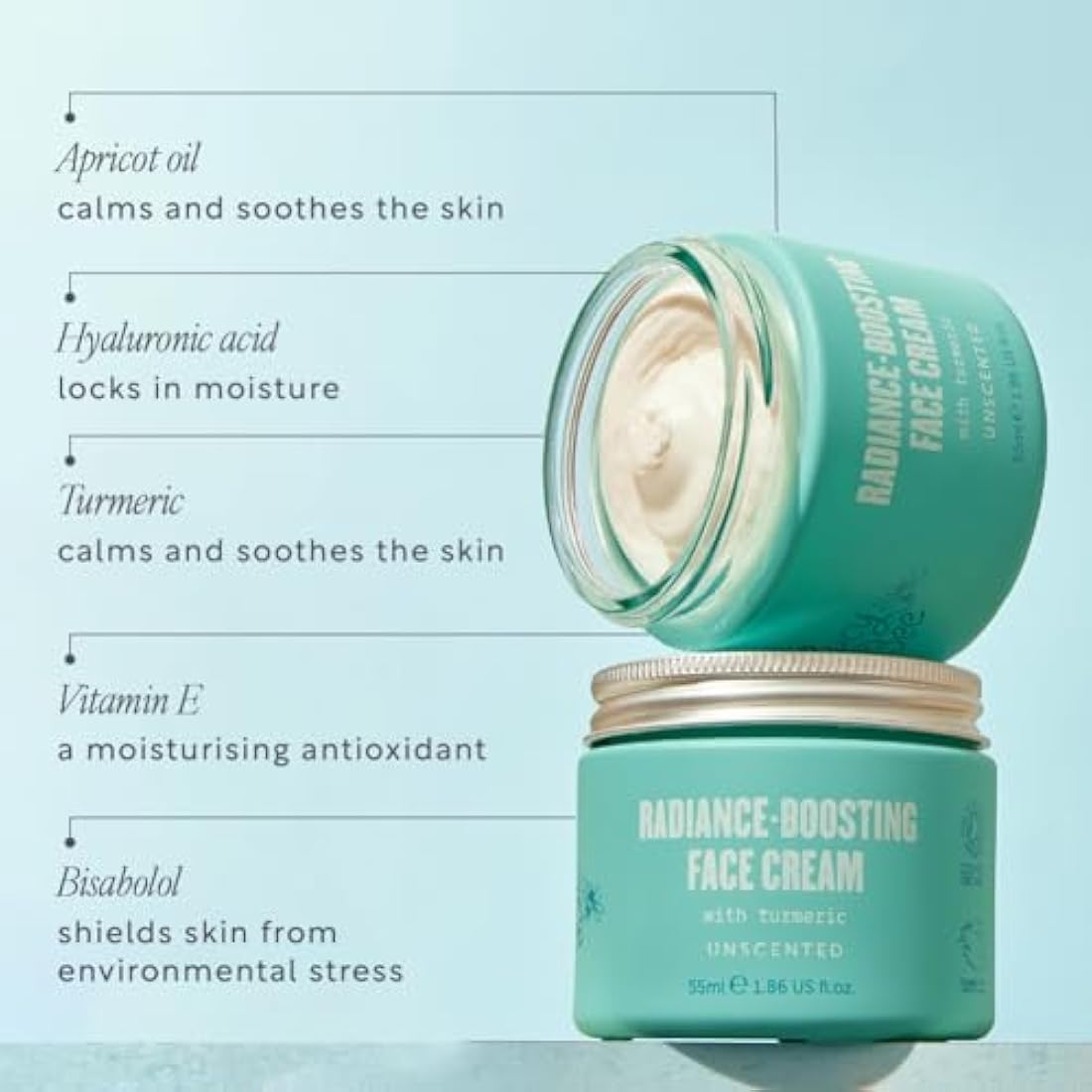 Lucy Bee Organic Radiance Boosting Face Cream, Certified Organic Face Moisturiser, Dermatologically Approved for Sensitive Skin, Vegan, Cruelty-Free, Palm Oil Free, 55ml