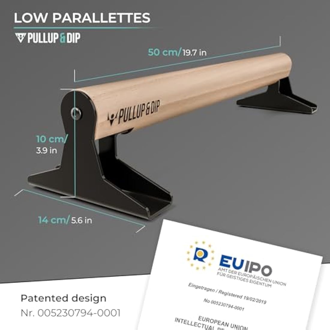 PULLUP & DIP Wooden Parallettes - Low or Medium Gymnastic Bars With Ergonomical Handle for Handstand, Calisthenics and Gymnastics