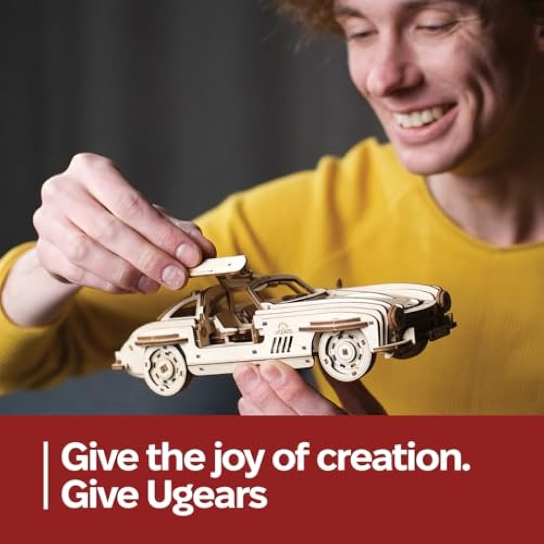UGEARS Winged Sports Coupe 3D Puzzle- 1:24 Scale 3D Wooden Puzzles for Adults Model Car Kit - Working Gull-Wing Doors Model Kits For Adults to Build - Mechanical Vehicle for Fathers Day - 262 Pcs