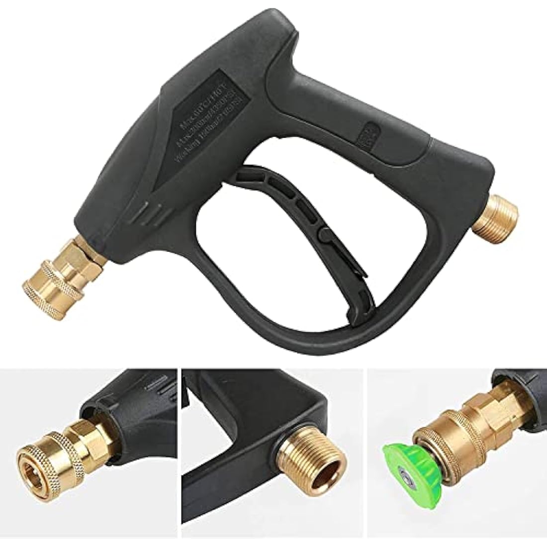 YUET High Pressure Washer Gun with 5Pcs Spray Nozzles, 4350 PSI 1/4" Quick Release Car Washer Gun, Power Short Spray Gun M22 Metric Thread for Car Cleaning Washer M22 14MM Fitting Hose (5 Tips)