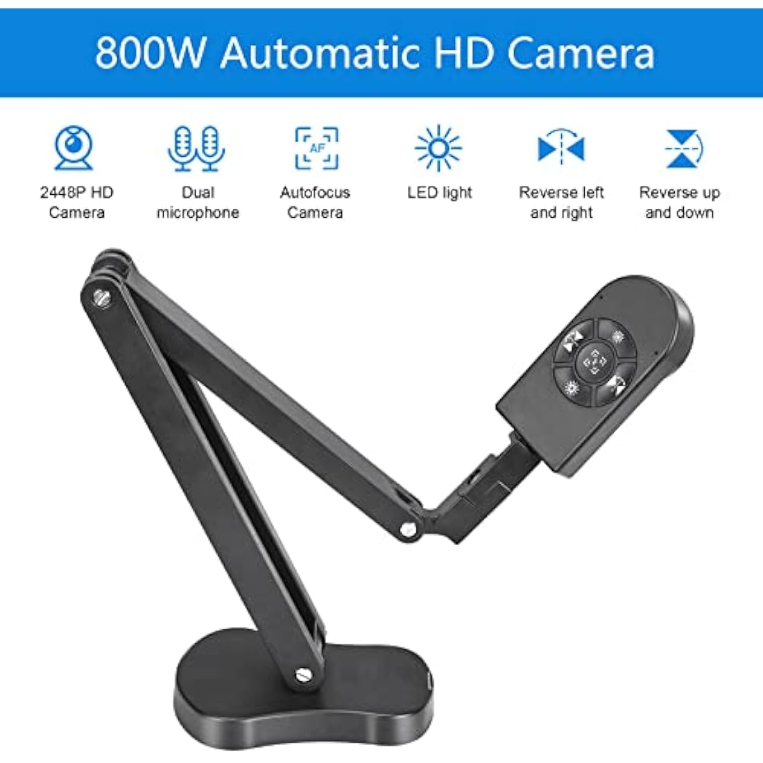 Kitchbai Visualiser Classroom, USB Document Camera for teaching 4K with 3-Level LED Light, Image Invert Function, Fold, Dual Microphones for Mac OS, Windows, Chromebooks work for Distance Learning