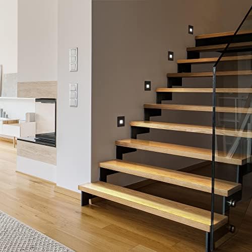 ledscom.de 12 LED Staircase Light/recessed Wall Light FOW for Indoors and Outdoors, Downlight, Angular, Black, 85 x 85mm, Cool White