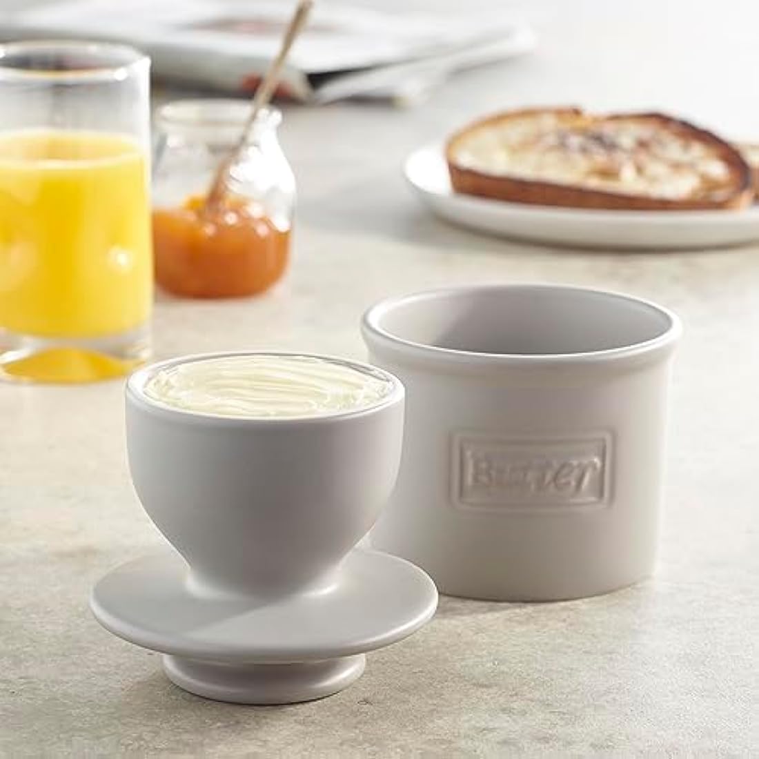 Butter Bell - The Original Butter Bell Crock by L Tremain, a Countertop French Ceramic Butter Dish Keeper for Spreadable Butter, Café Matte Collection, Stone