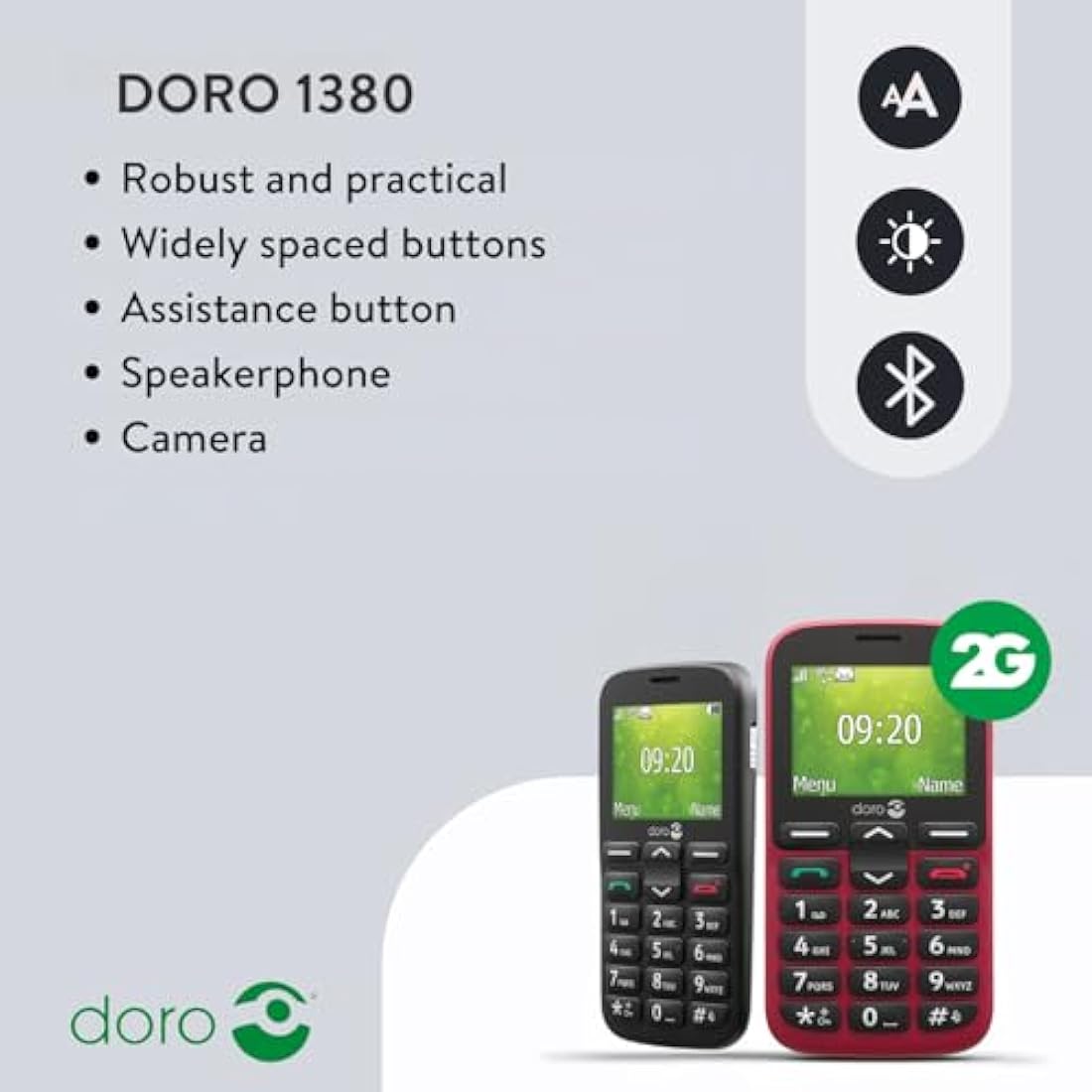 Doro 1380 Unlocked 2G Dual SIM Mobile Phone for Seniors with 2.4" Display, Camera and Assistance Button (Black) [UK and Irish Version] (Black)