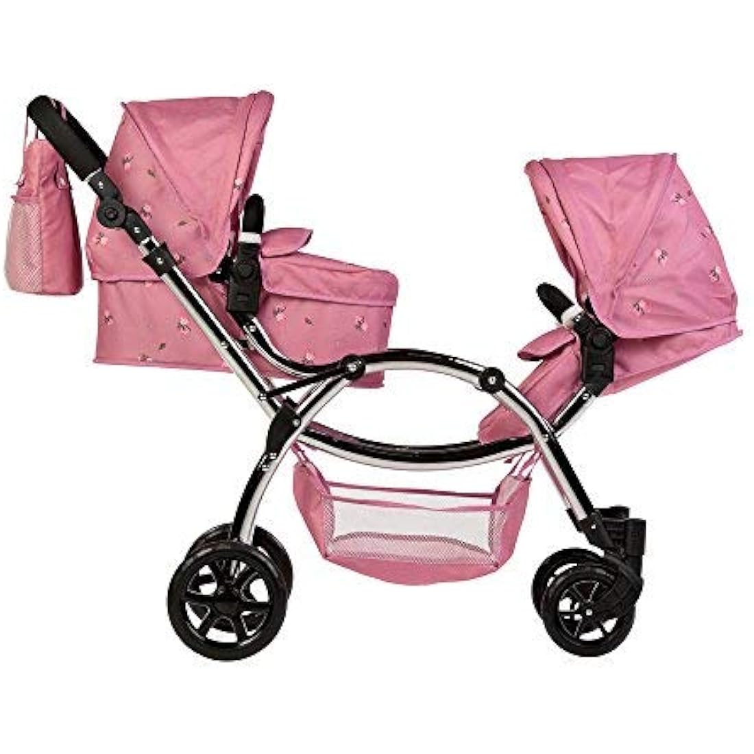 Roma Darcie Twin Dolls Pram in Pink with Adjustable Handle,Dolls Pushchair, Lightweight Dolls Double Buggy, Twin Pram for 3-16 Years, Fits 18 Inch Dolls, Ideal For Christmas, Birthdays and Reborns