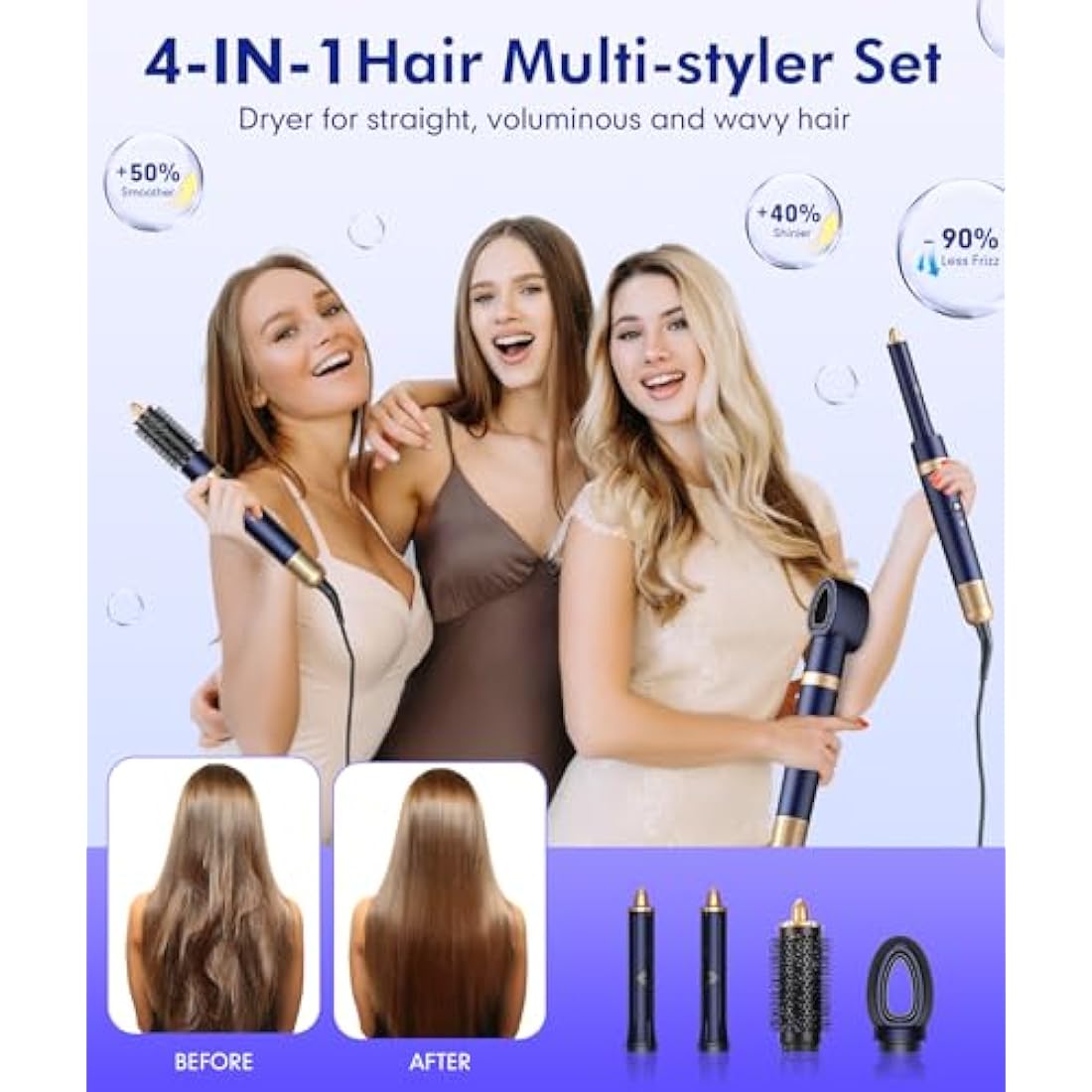 Air Styler-1300W 4 in 1 Hair Styler with 110000U/Hair Styler Curling Wands for Curling,Straightening,Volumizing and Drying-Hair Curler-Ionic Technology,Air stylers for All Hair Type(Dark Blue)