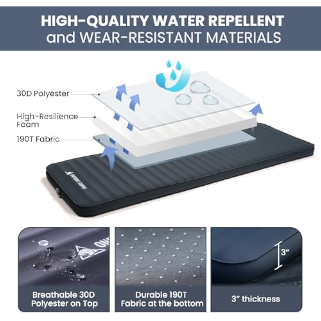 OneTigris Dreamstar Self-Inflating Sleeping Pad, Single Foam Air Mattress for Camping, Backpacking, Car Trips, Travels, Air Bed with Patch-up Kit
