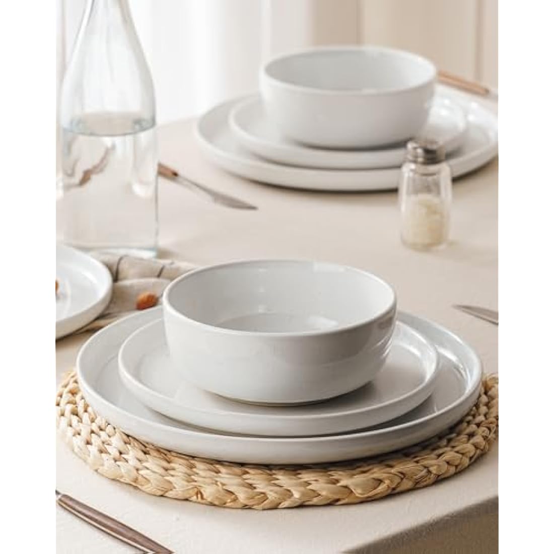 Richmount Milkyway Plates and Bowls Set, 12 Piece Dinner Set, Speckled Stoneware Dinner Set for 4, Chip and Scratch Resistant Dinnerware Sets, Dishwasher & Microwave Safe, White