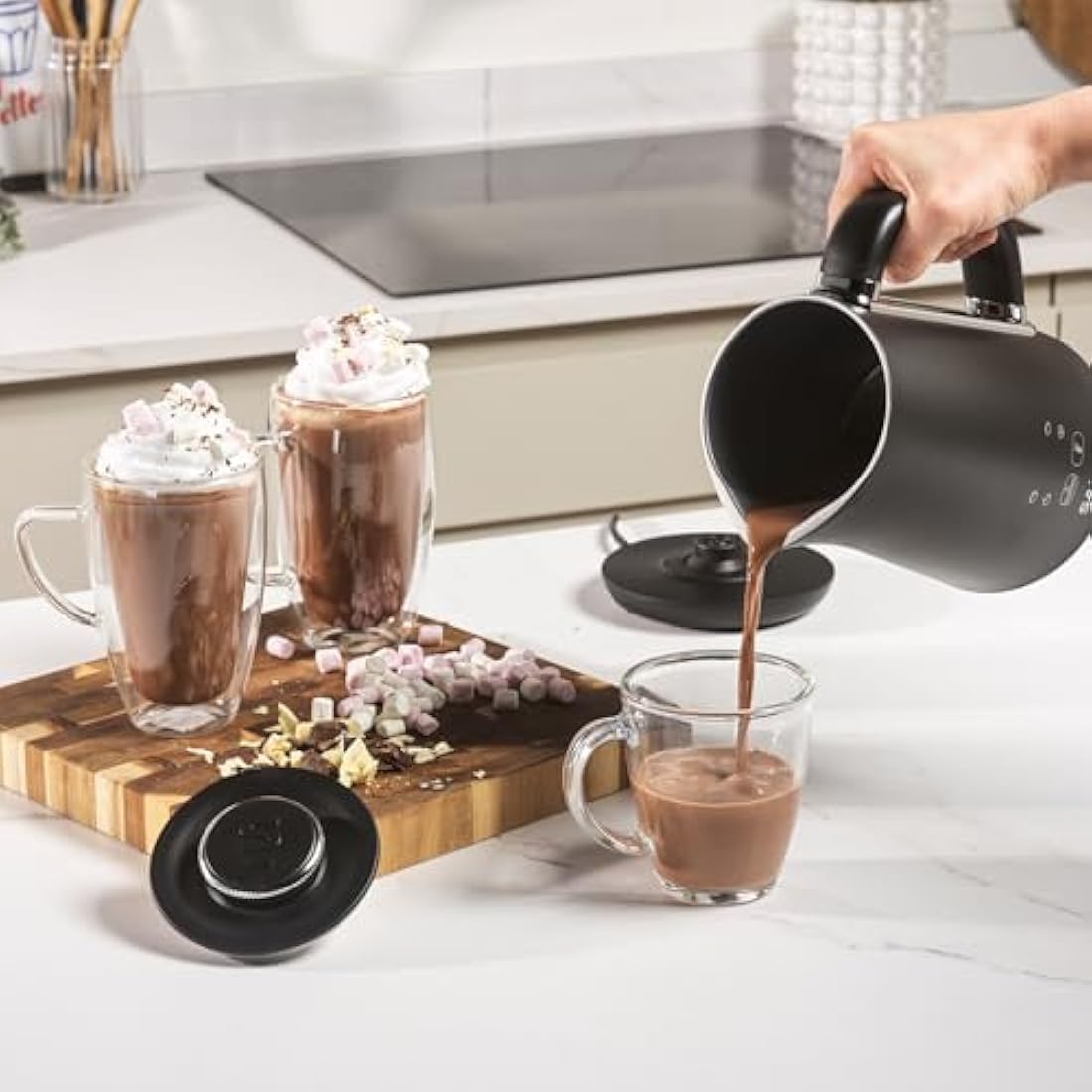 Salter Chocolatier Hot Chocolate Maker to Share – 4-in-1 Automatic Milk Frother, Heater & Foamer, 500ml Heating Capacity, Digital LED Display, Temperature Control Dial, 360° Swivel Base, 500W