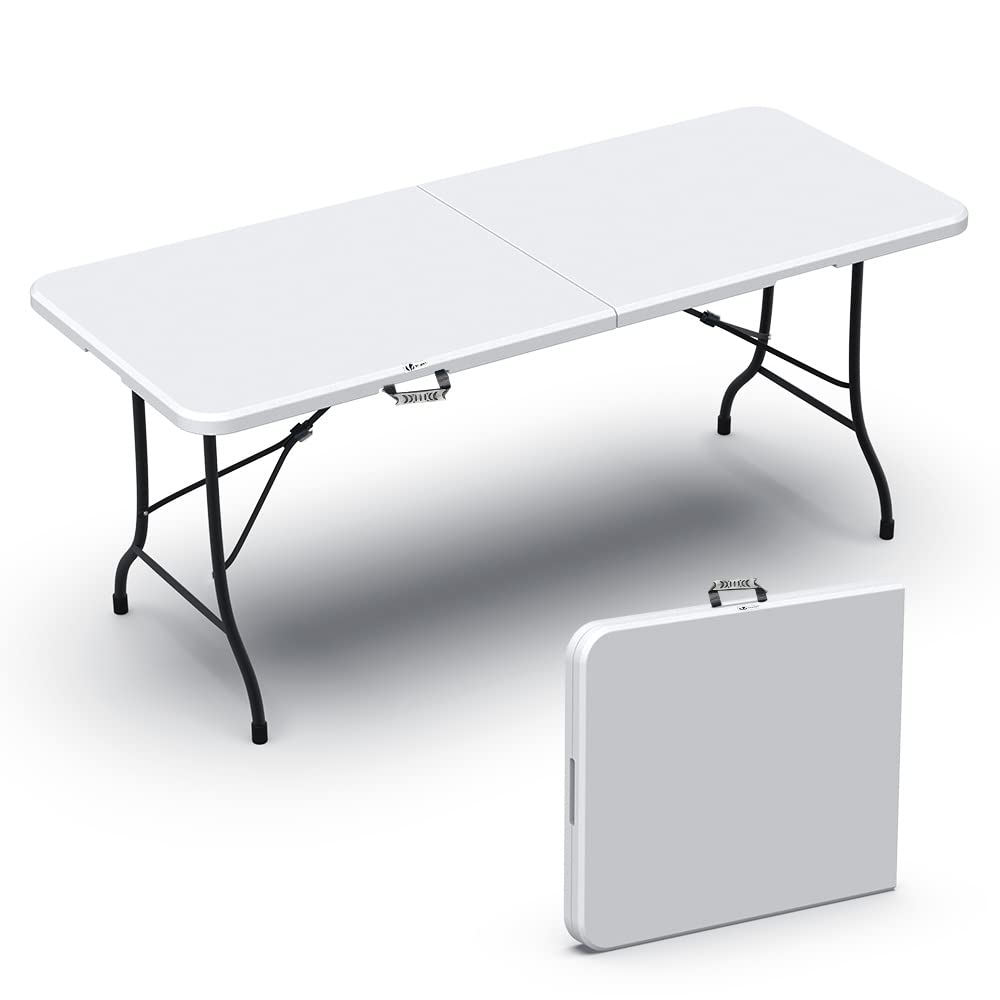 VOUNOT? Folding Picnic Table Portable Heavy duty Party Trestle Table 180 x 75 x 72cm for BBQ Camping Indoor Outdoor, White