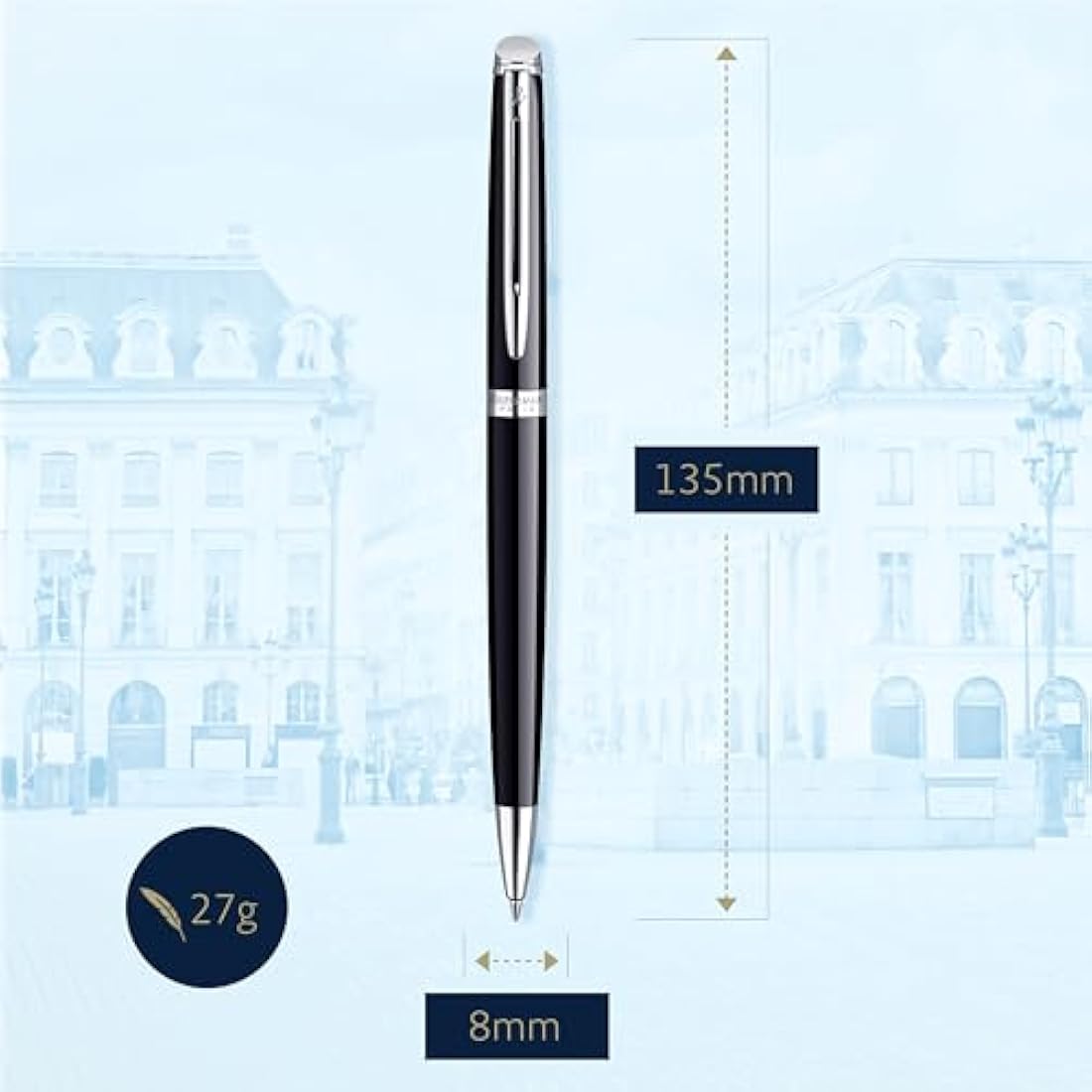 Waterman Hemisphere Ballpoint Pen | Gloss Black with Chrome Trim | Medium Point | Blue Ink | Gift Box