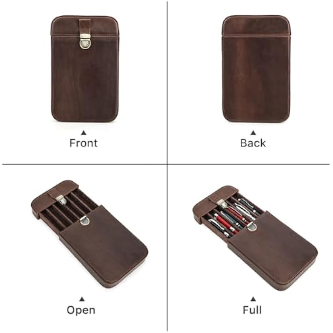 CONTACTS Leather Pen Case for 6 ountain pens, Brushes,Pencil Holder Display,Pen Protective Travel Sleeve,Old School Elegant Desk Accessory Organizer Box