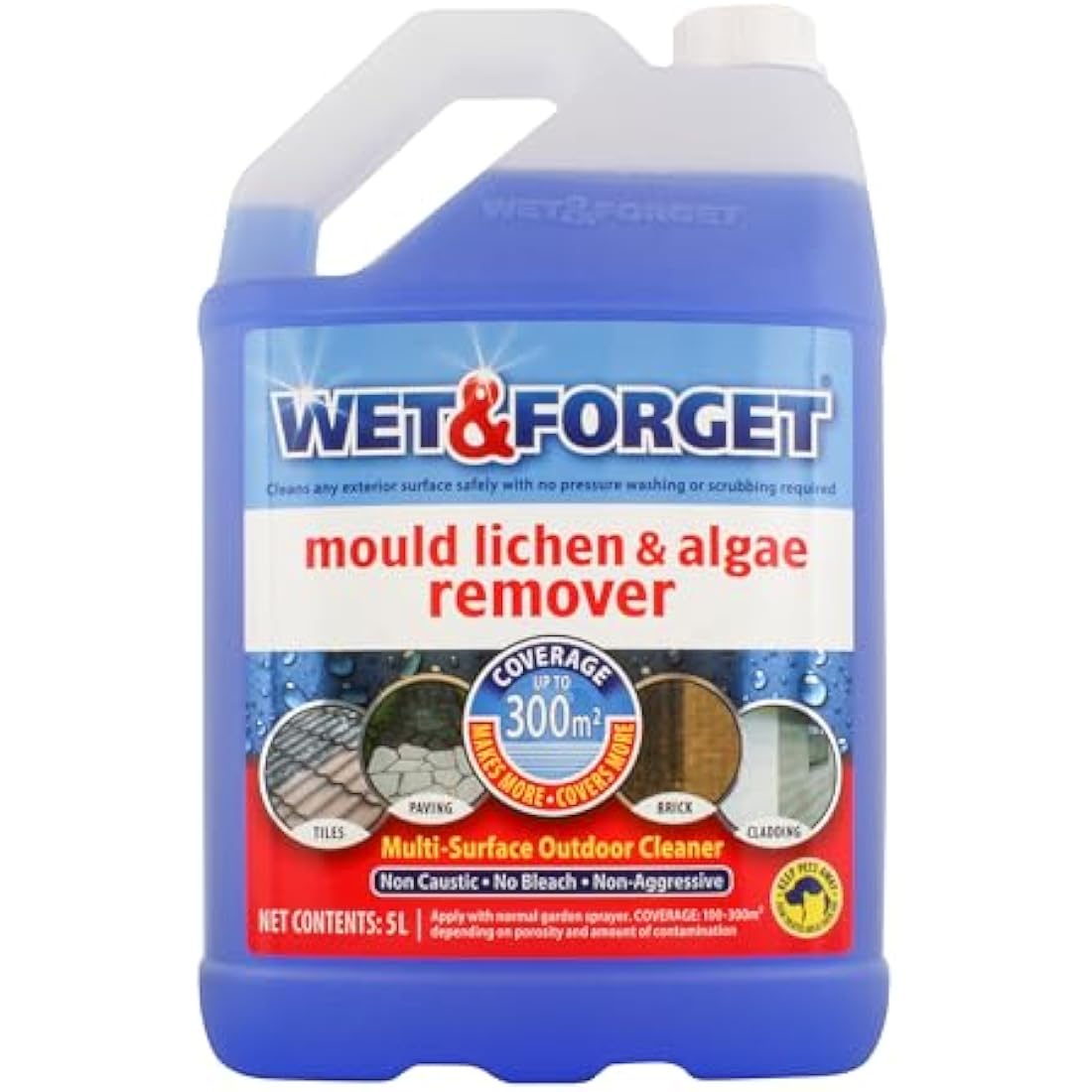 Wet & Forget Mould, Lichen & Algae Remover, Outdoor Patio Cleaner, Black Spot Remover, Bleach Free, 5L