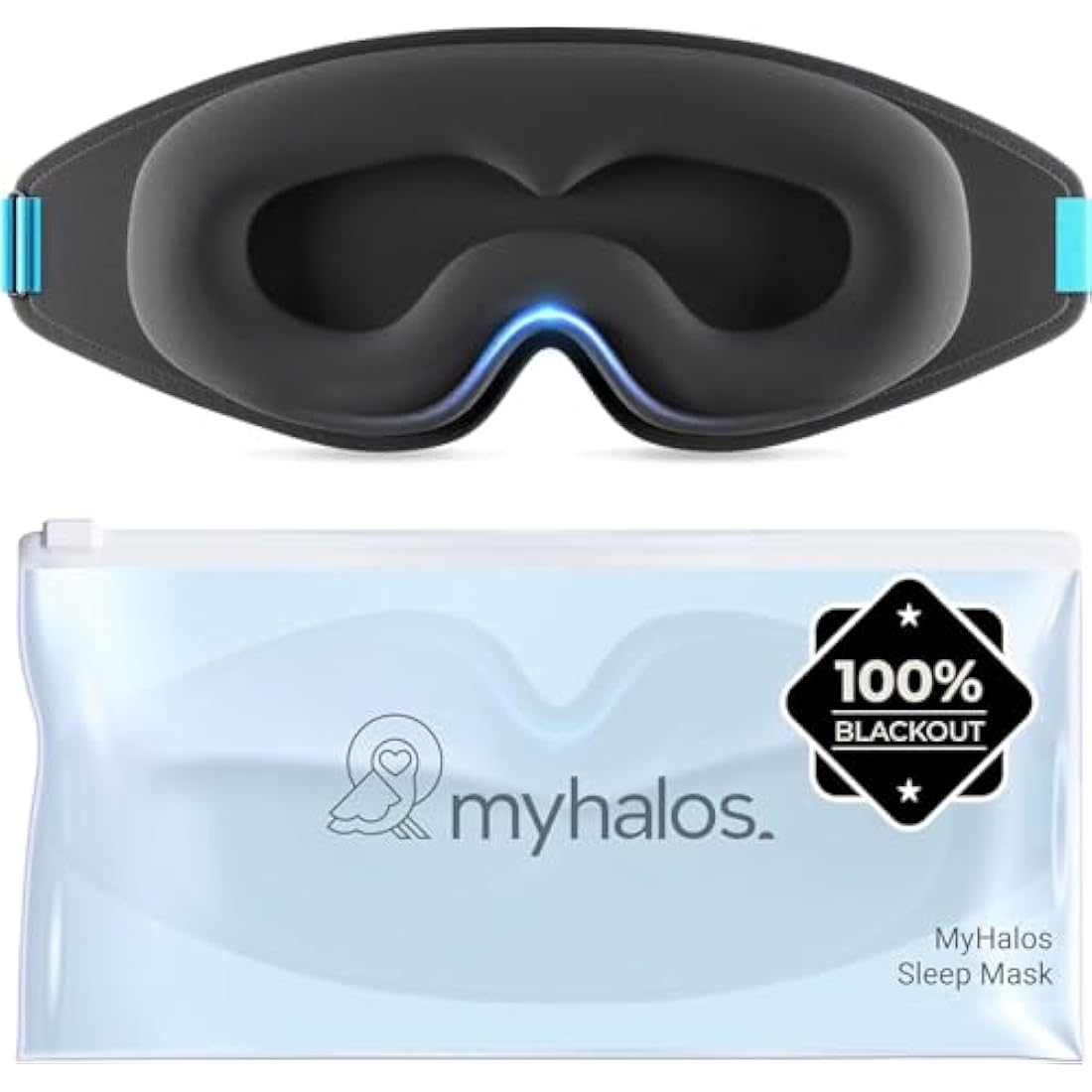 MyHalos® 100% Blackout Sleep Masks for Women & Men - Zero Eye Pressure Eye Mask for Sleeping -Our Halo Sleep Mask Includes a Storage Pouch- Black Eye Mask for Travel or Blindfold