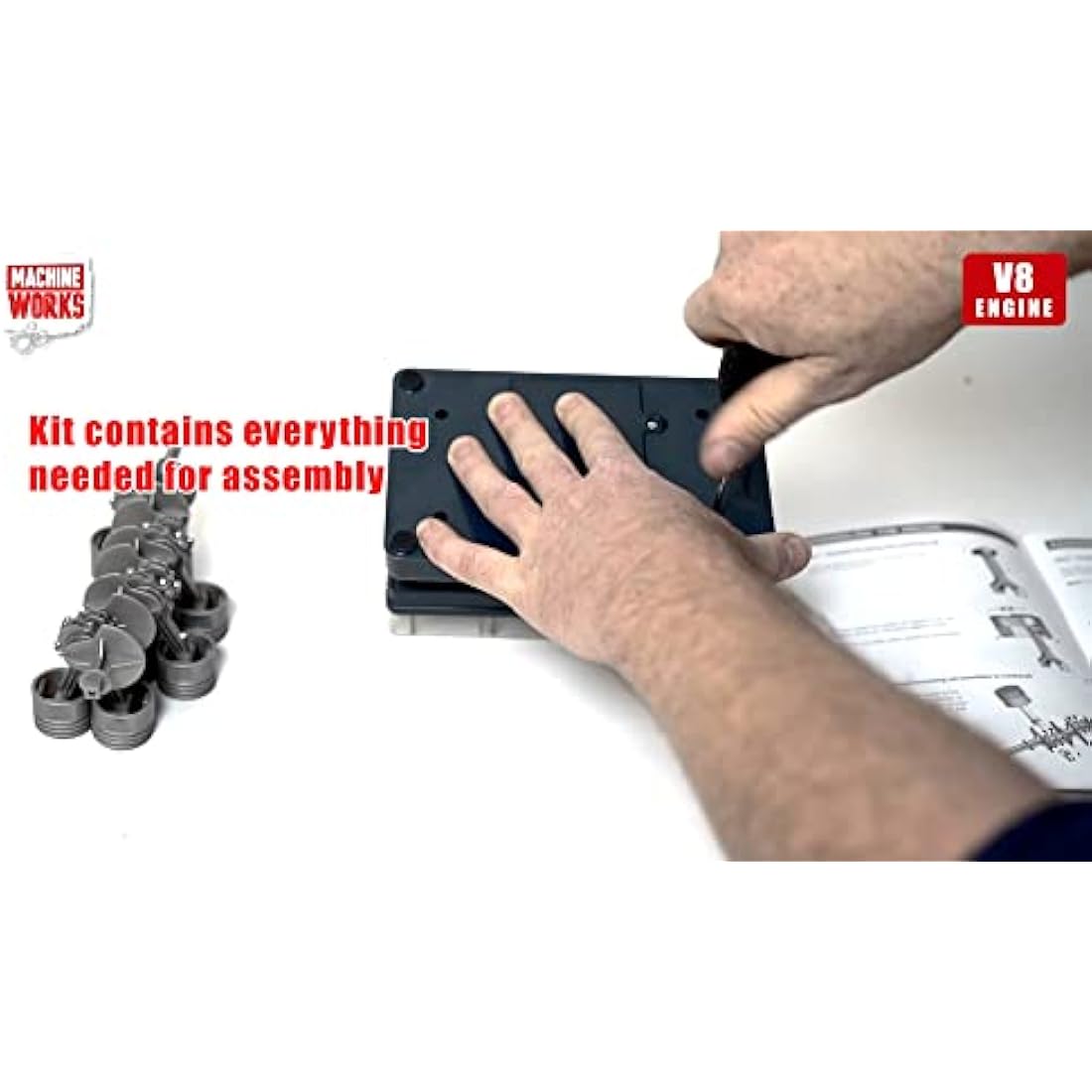 Machine Works Build Your Own V8 Engine Toy - Replica Model Building Kit - Features Augmented Reality, Sounds and Illumination, 4 Modes, 250+ Pieces, 10+ Years