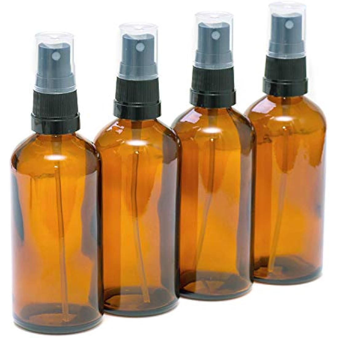 PACK of 4-100ml AMBER GLASS Bottles with Black ATOMISER Sprays. Essential Oil/Aromatherapy Use