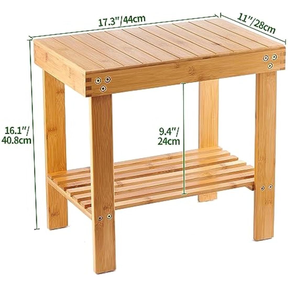 VaeFae Bamboo Bathroom Stools with Non-Slip Feets Storage Shelf for Shampoo Towel, Shower Stools Wooden Stool Works in Living Room/Bedroom/Garden Leisure