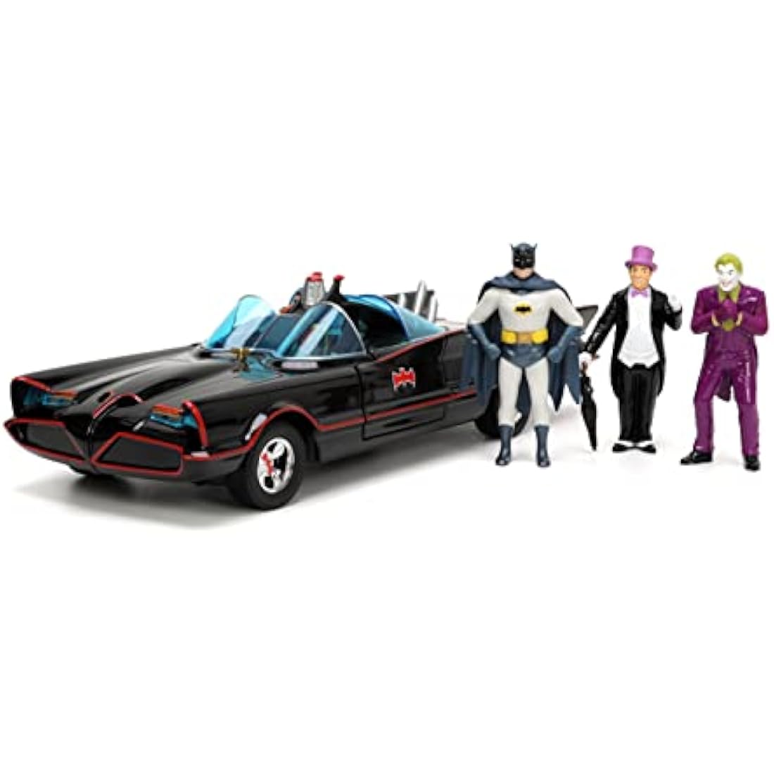 DC Comics 1:24 Classic TV Series Batman Batmobile Die-Cast Car & 2.75" Batman, Robin, Penguin, & The Joker Figures