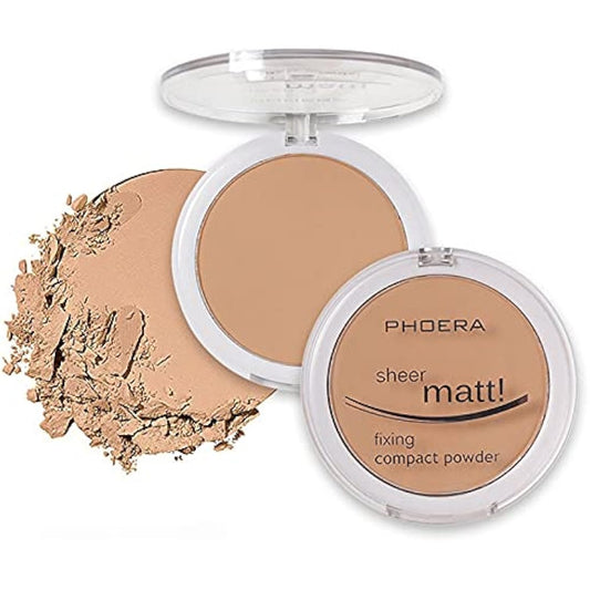 AQUAPURITY - PHOERA Sheer Matte Fixing Powder Makeup Base Fixer Setting Powder Foundation Fixing Compact Pressed Powder Long Lasting Make Up Fixer Skin Vitamin E Beauty Blender (204 Buff Beige…)