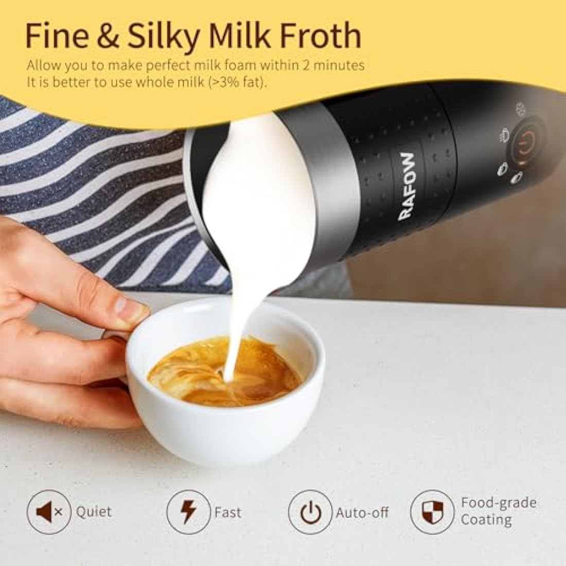 Milk Frother Electric 4 in 1 - Automatic Milk Frothers 300ml Large Capacity Milk Steamer Silent Operation Milk Heater and Warmer Hot & Cold Milk Foamer Maker for Latte Coffee Chocolate