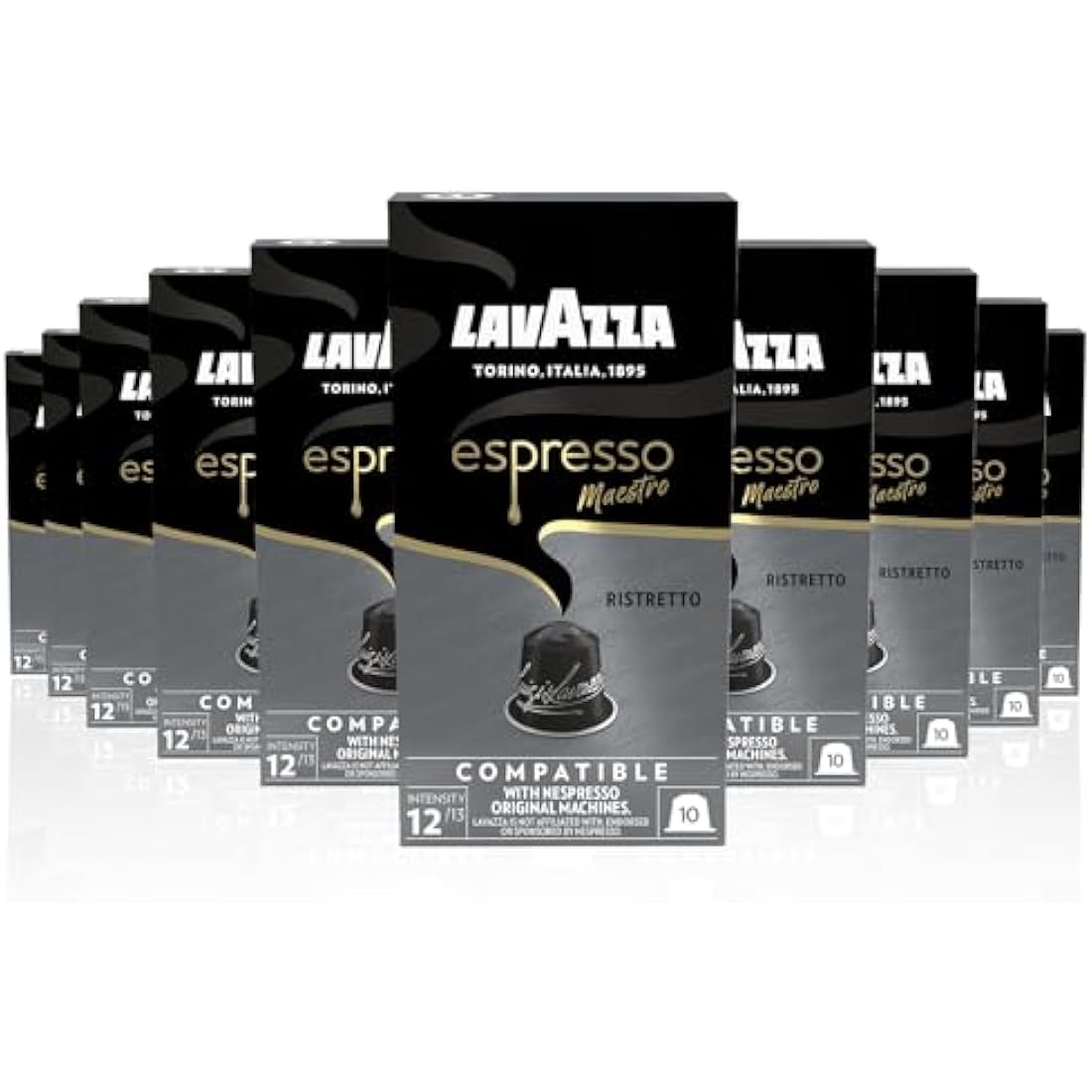 Lavazza, Espresso Maestro Ristretto, 100 Aluminium Capsules Compatible with Nespresso Original Machines, Chocolate & Caramel Notes, Arabica & Robusta, Intensity 12/13, Dark Roasting, Zero CO2 Impact