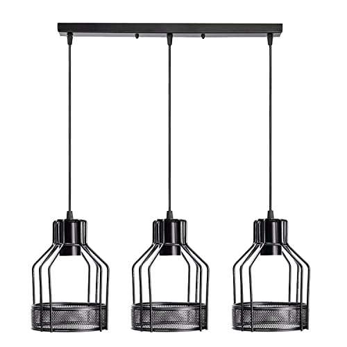 LEDSone Industrial 3 Lights Ceiling Lamp Adjustable Hanging Pendant Lights Flush Mount Ceiling Lighting Fixture E27 Base Black Bird Cage Pendant Lamp