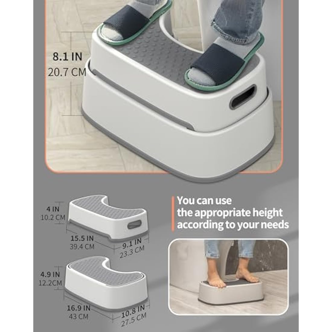 MR.SIGA Toilet Stool Squat Adult, Bathroom Stool Heavy Duty, Anti Slip Toilet Step for Bathroom, Toddler Step for Kids