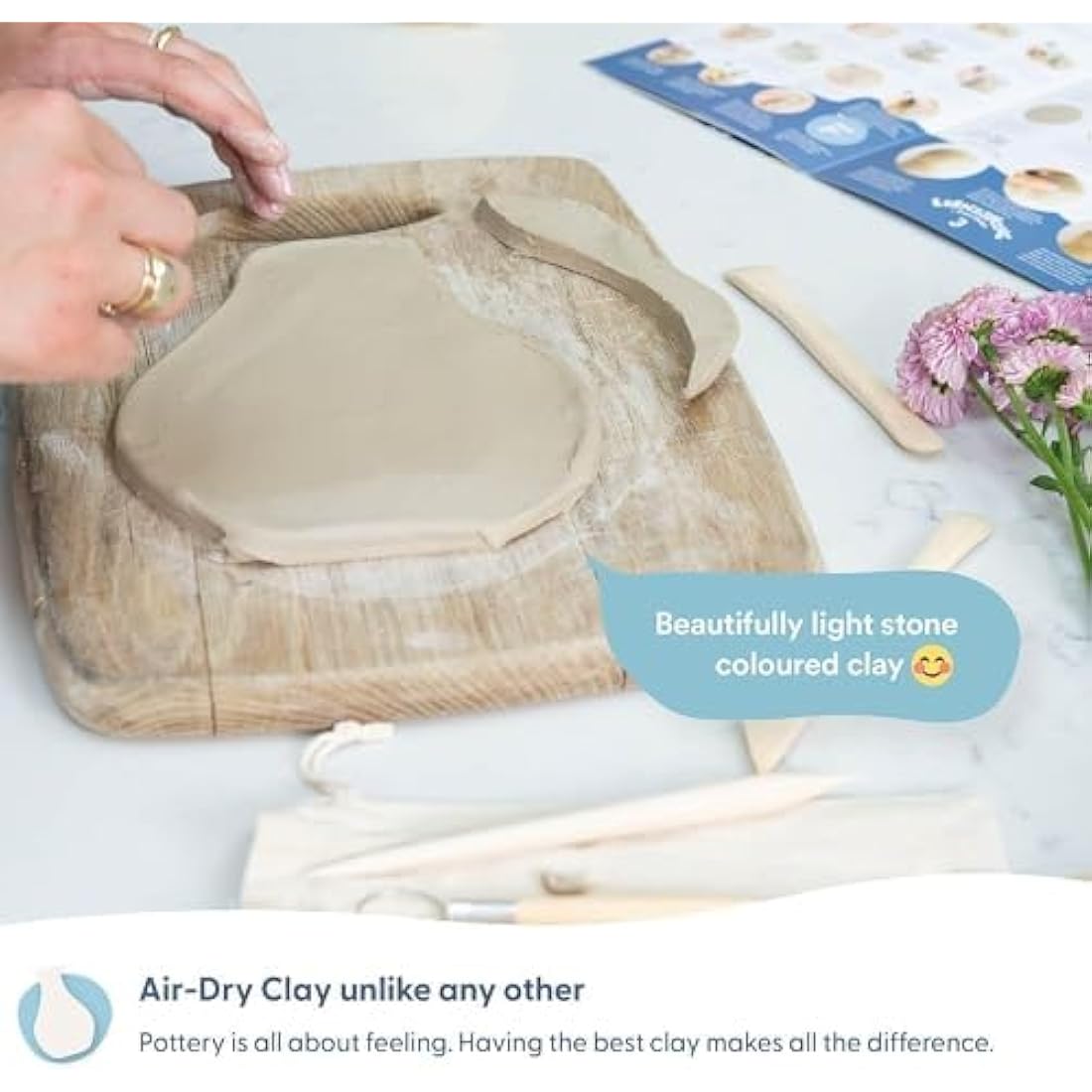 Sculpd Candle Making & Pottery Kit - Complete 2 Person Art Set: Includes Air Dry Clay, Soy Wax, Fragrance & Tools - DIY Arts Crafts Gift for Adults Candles Crafting (Peony Rose)