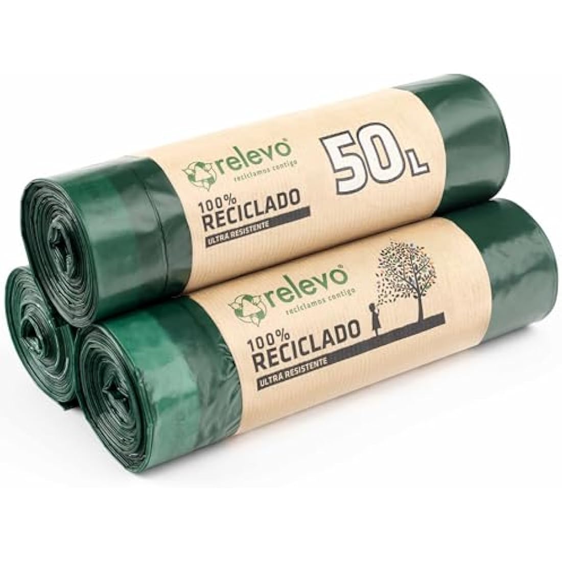 Relevo Bin Bags 50 Litre – Made from 100% Recycled Material. Dimensions: 70 cm x 75 cm. Includes 30 Bin Liners 50L