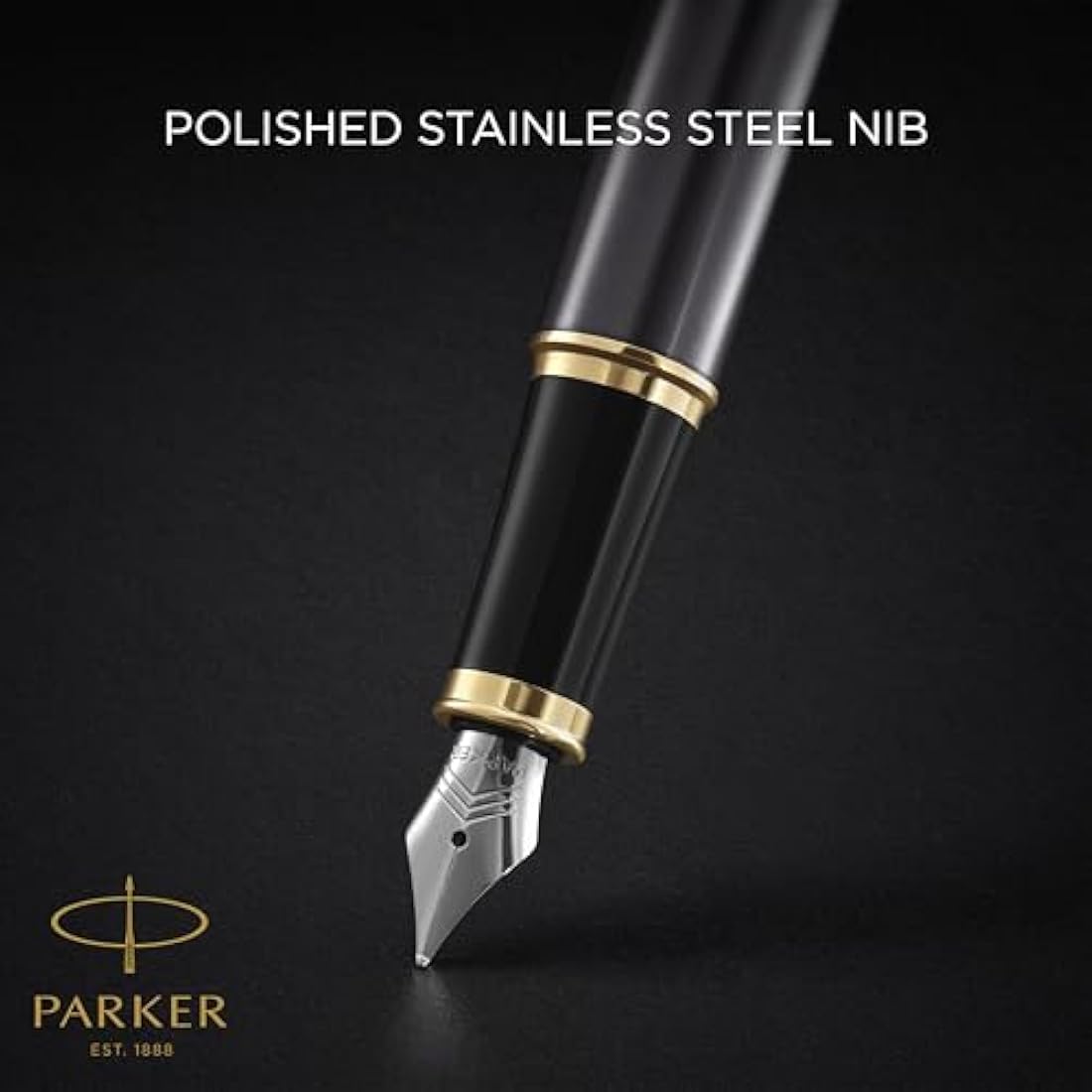 Parker IM Fountain Pen | Grey Lacquer with Gold Trims | Fine Polished Stainless Steel Nib | Blue Ink Cartridge Refill | Gift Box | Perfect Graduation Gifts